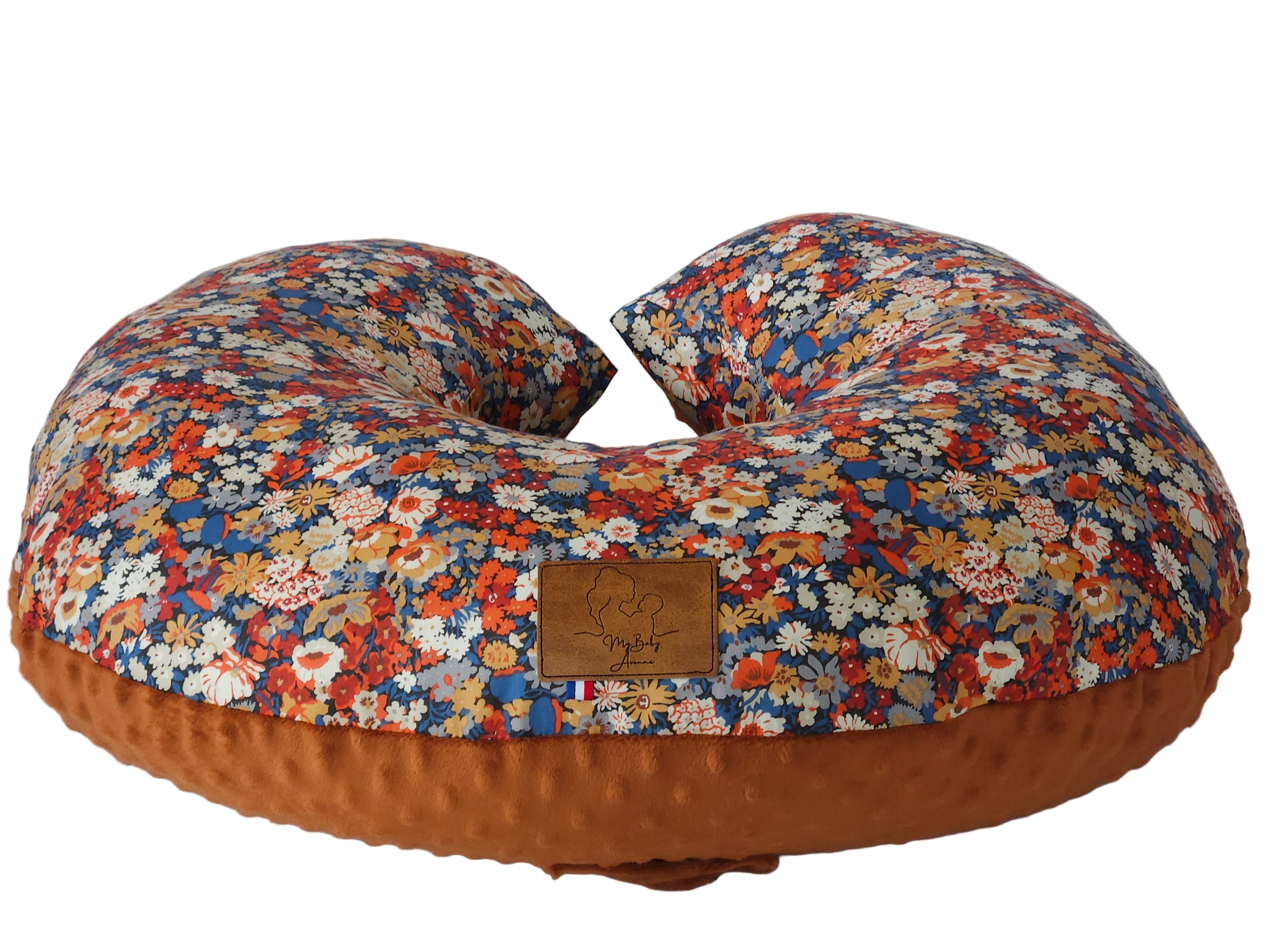 Coussin d’allaitement Liberty cannelle terracotta fait main My Baby Avenue