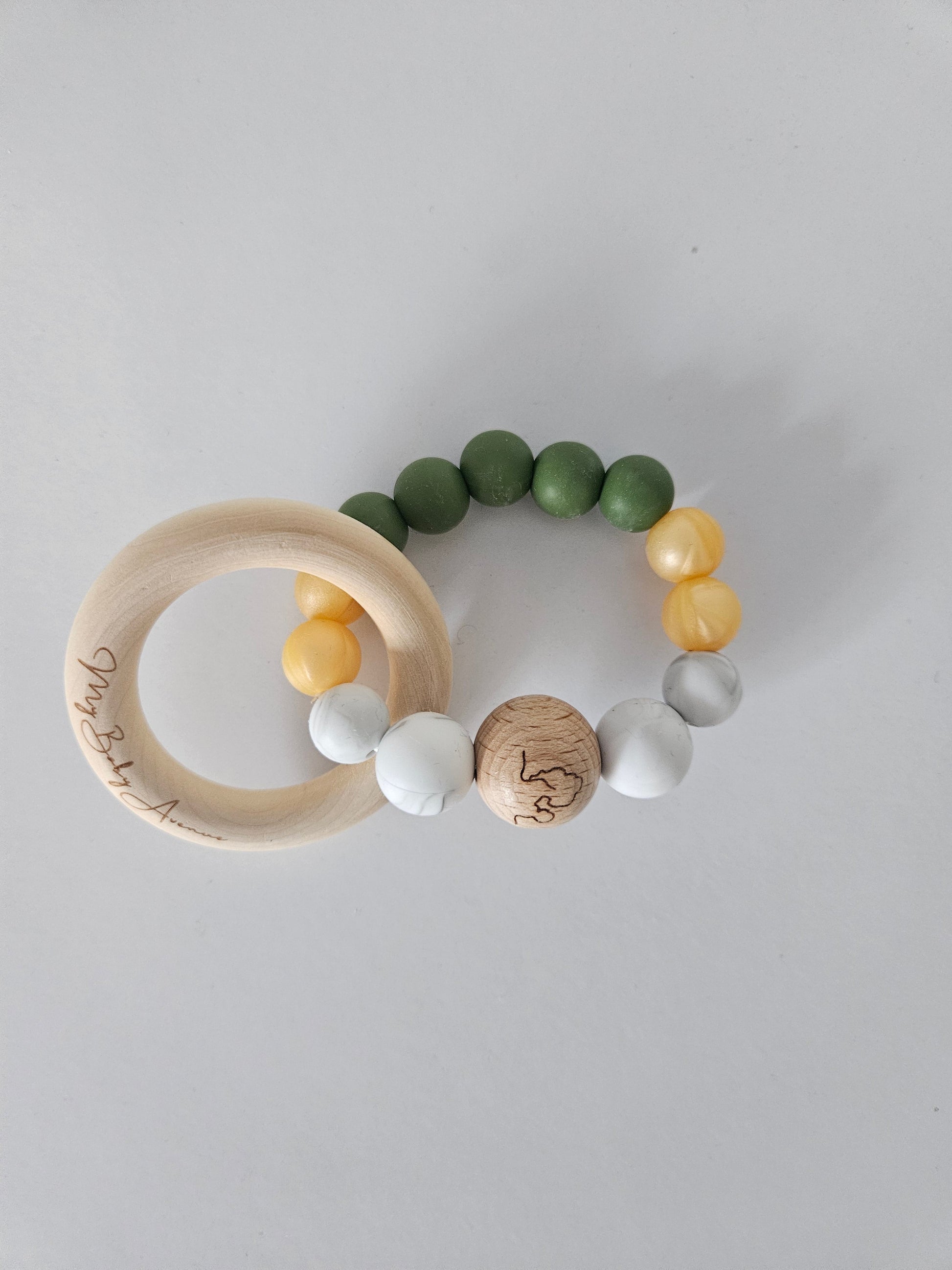 Anneau de dentition vert effet marbre orange nacré My Baby Avenue