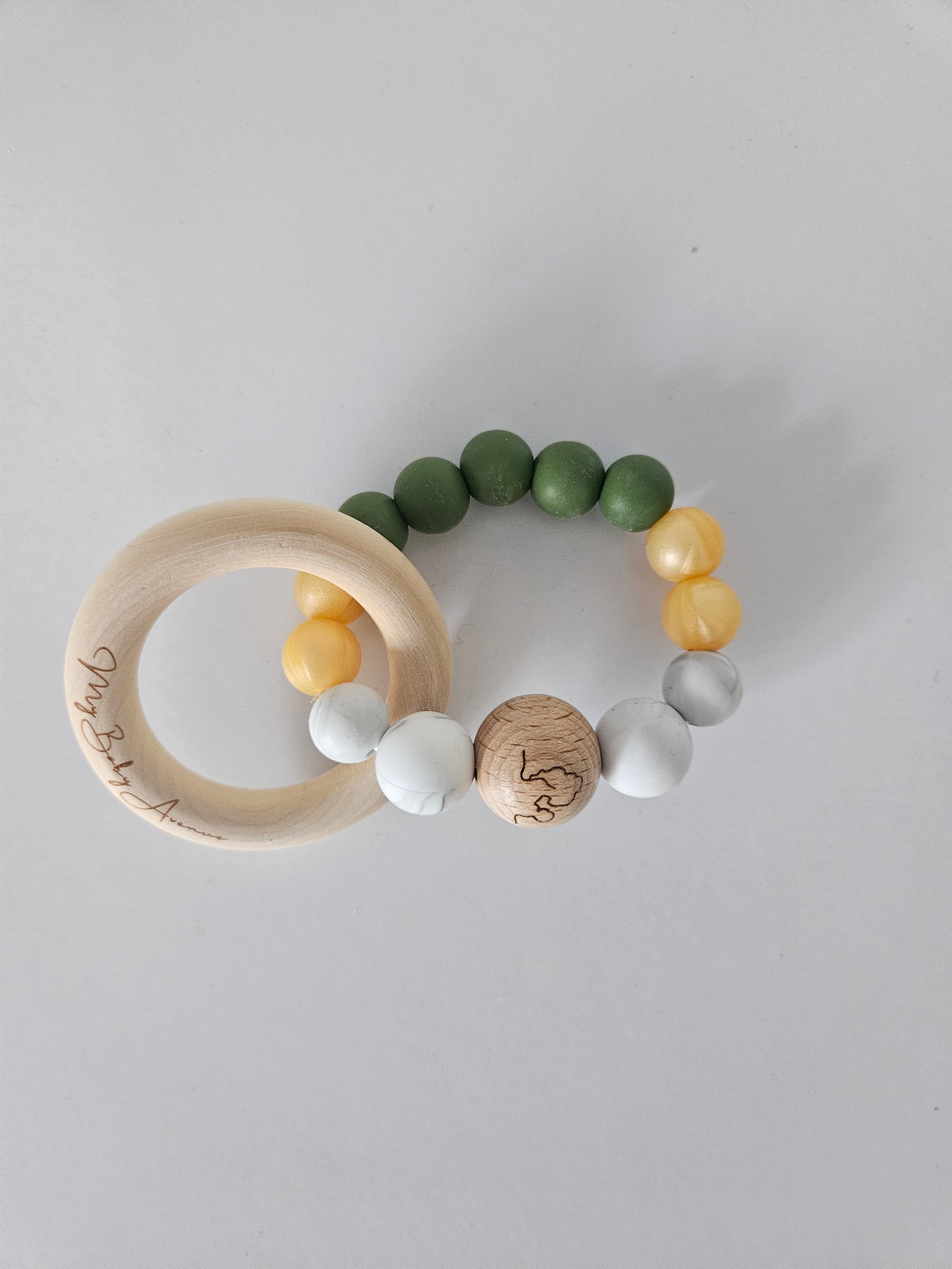 Anneau de dentition vert effet marbre orange nacré My Baby Avenue