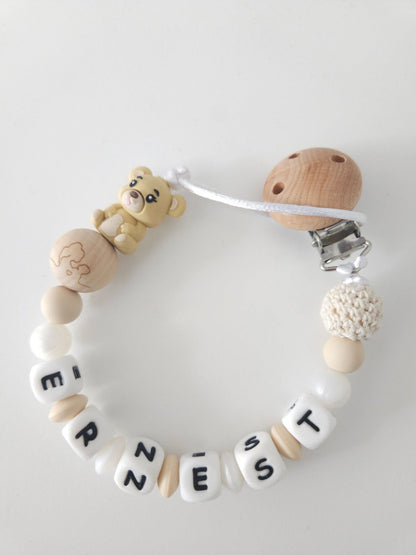 Attache-tétine personnalisée beige My Baby Avenue