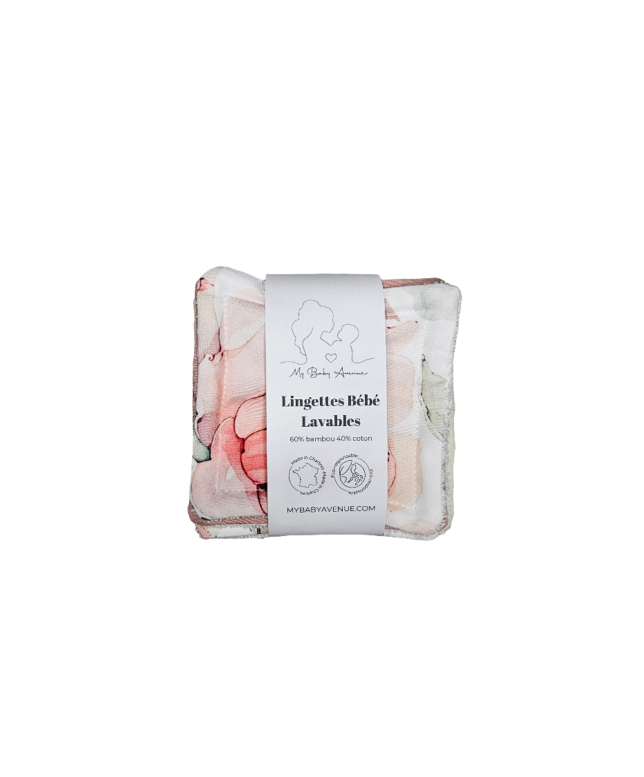 8 Lingettes bébé lavable "Pivoine" My Baby Avenue